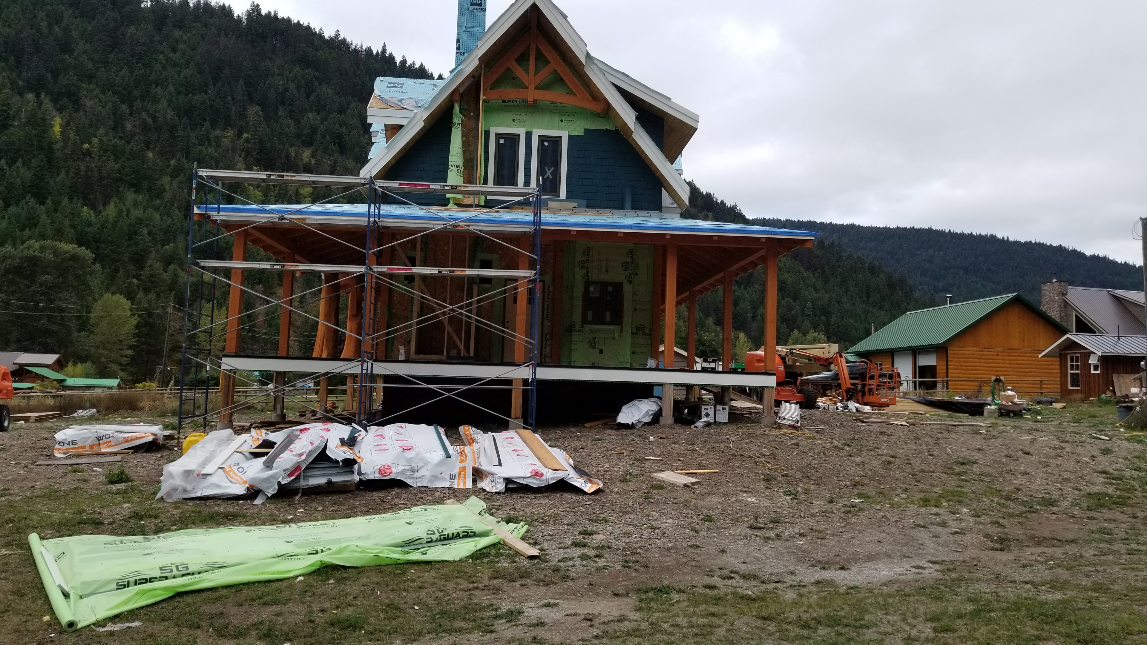 Allison Lake Residence — scaffolding and timber frame structure detail